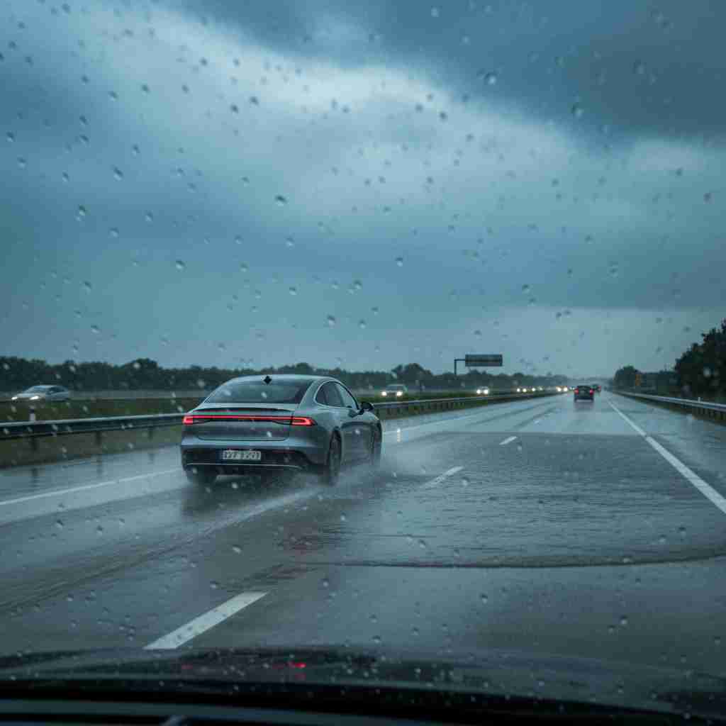 An image illustrating Fahren bei Starkregen: Aquaplaning vermeiden und richtig reagieren