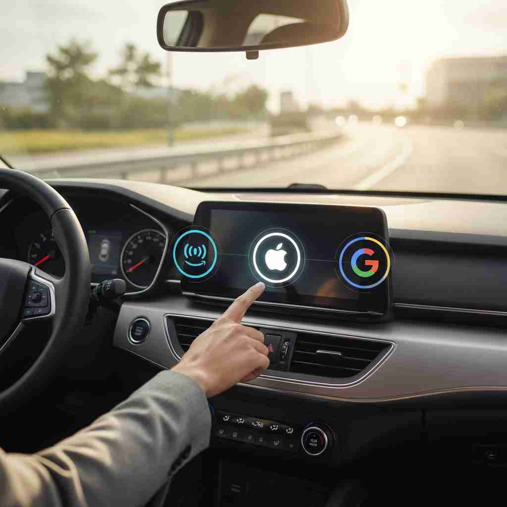 An image illustrating Sprachsteuerung im Auto: Alexa, Siri und Google Assistant