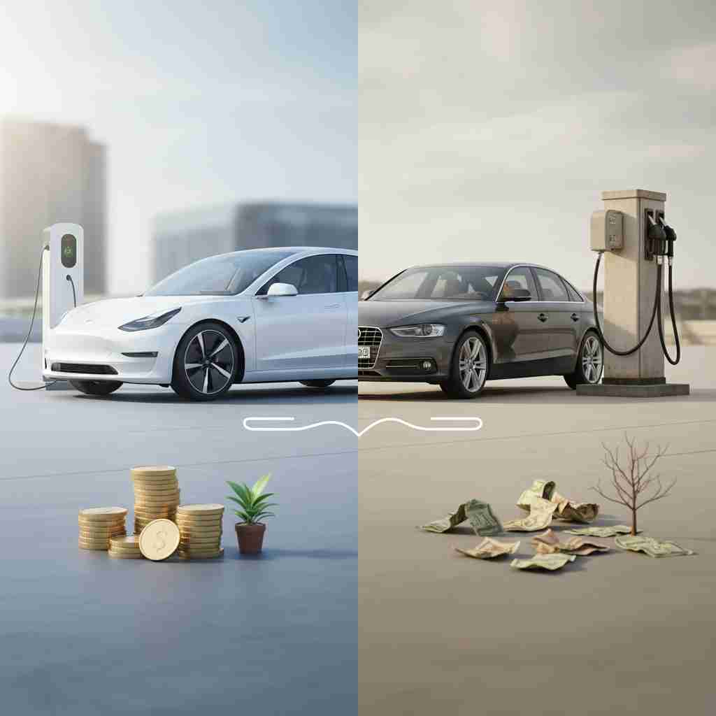 An image illustrating Elektroauto vs. Verbrenner: Der echte Kostenvergleich über 5 Jahre