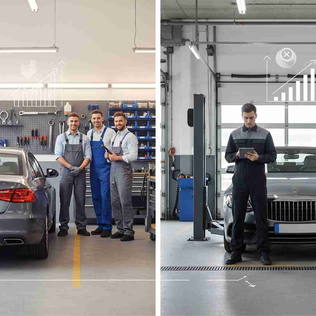 An image illustrating Inspektionskosten sparen: Freie Werkstatt vs. Vertragswerkstatt