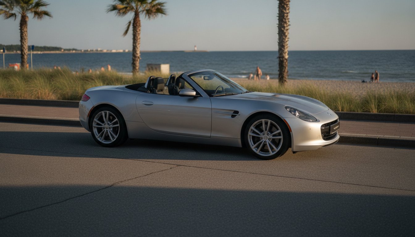 Gebrauchtes Cabrio mit offenem Verdeck an einem Sommertag