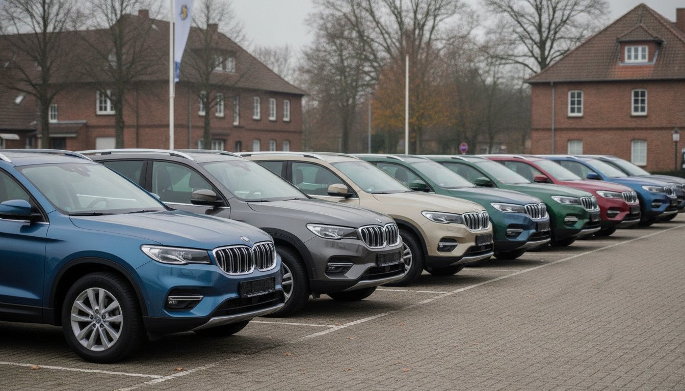 Gebrauchte SUV in einer Reihe auf dem Hof eines Autohauses